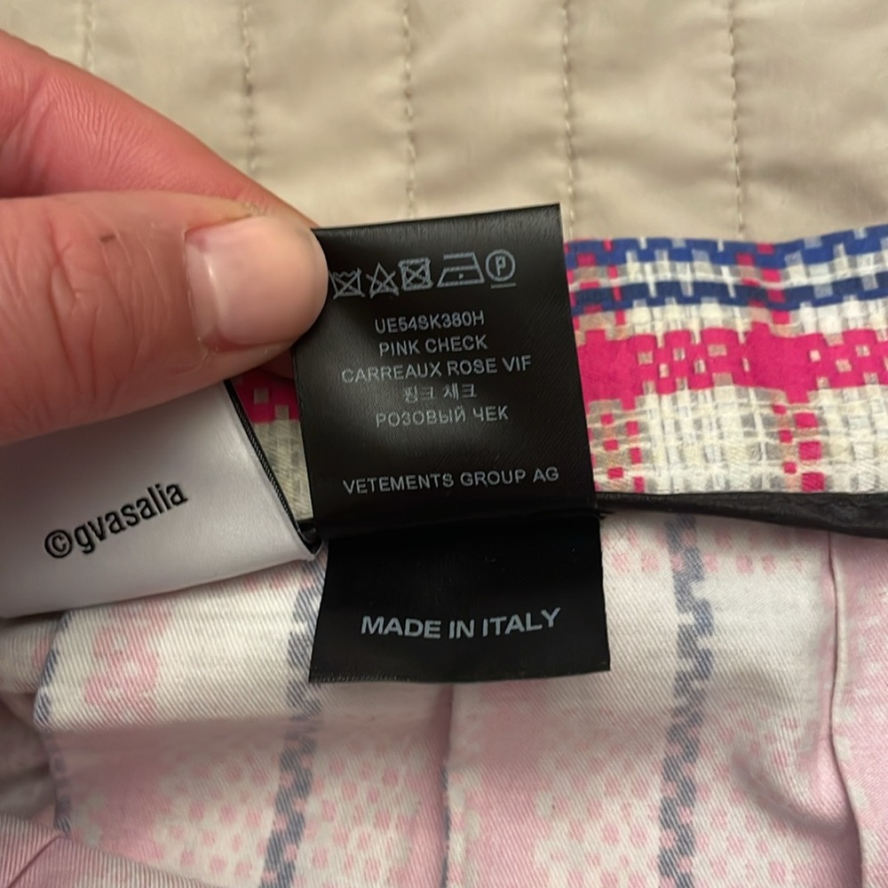 Vetements Pink Plaid Pleated Mini Skirt with Blue & White Accents - Picture 6 of 12
